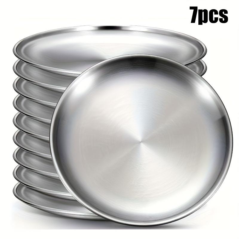 

Набор из 7 тарелок из нержавеющей стали, тарелка из нержавеющей стали 23 см, легкий небьющийся набор тарелок, подходит для дома, использования на открытом воздухе, ресторана, буфетных принадлежностей 7 items