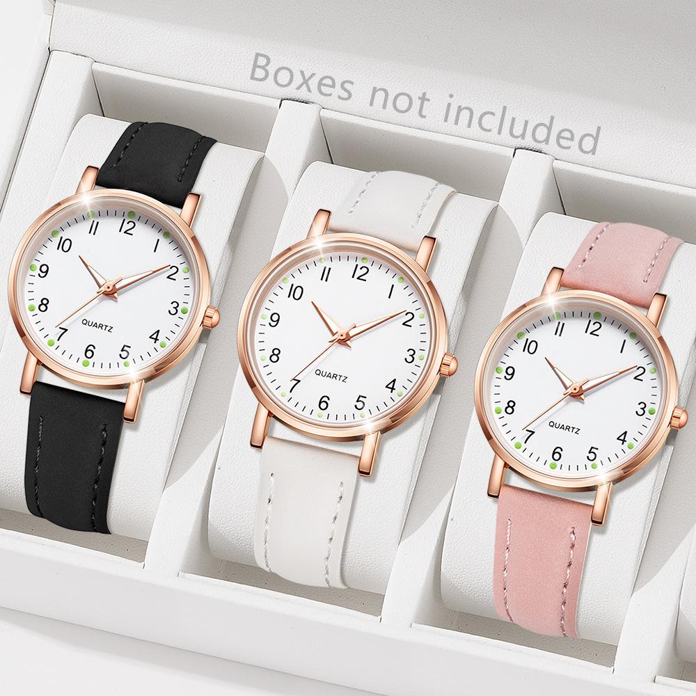 1/2/3/4pcs Fashion Arabic Dial Women Quartz Watch Casual Leather Strap Wristwatch for Girls Friendship Clock Gifts (Without Box)