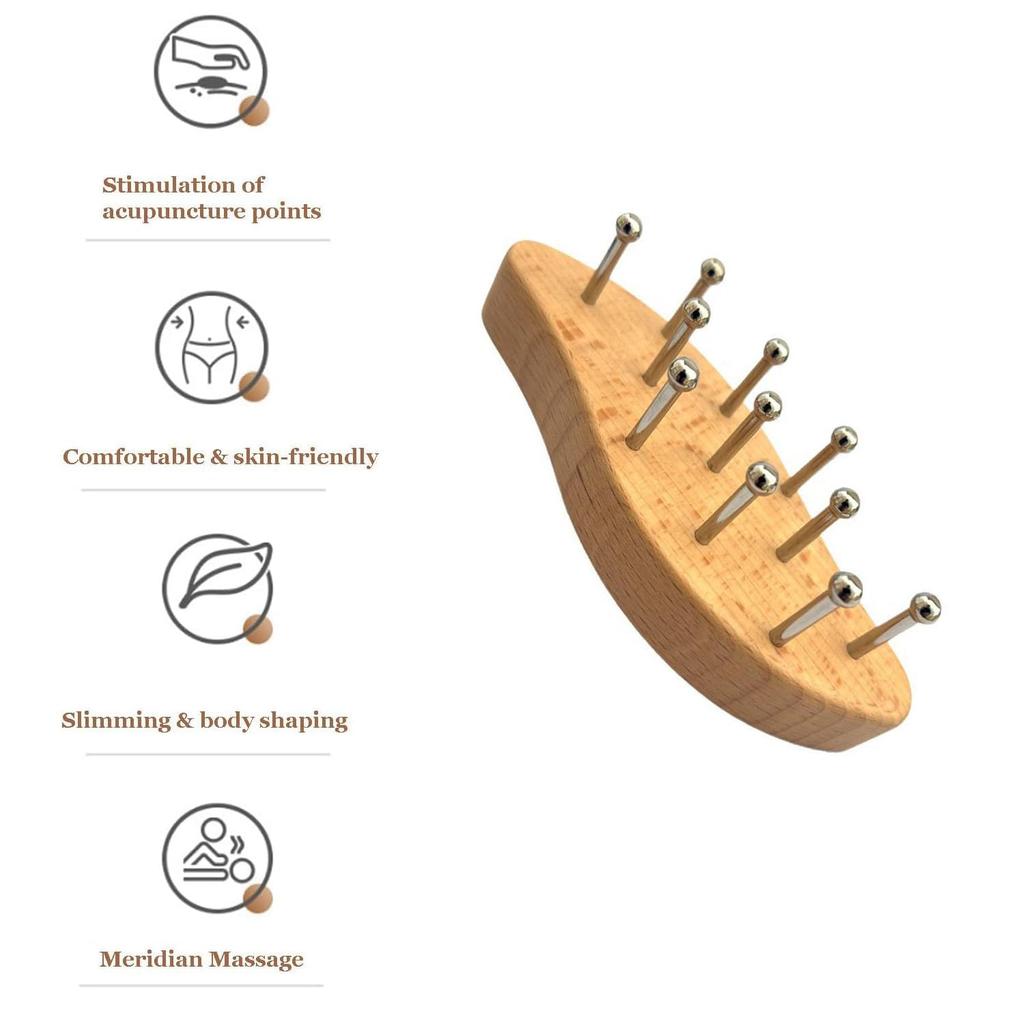 Wooden Gua Sha with Stainless Steel for Body and Myofascial Premium Unisex Comb-Shaped Massager, S-Shaped, Massage, Legs, Hips, Back, Release,