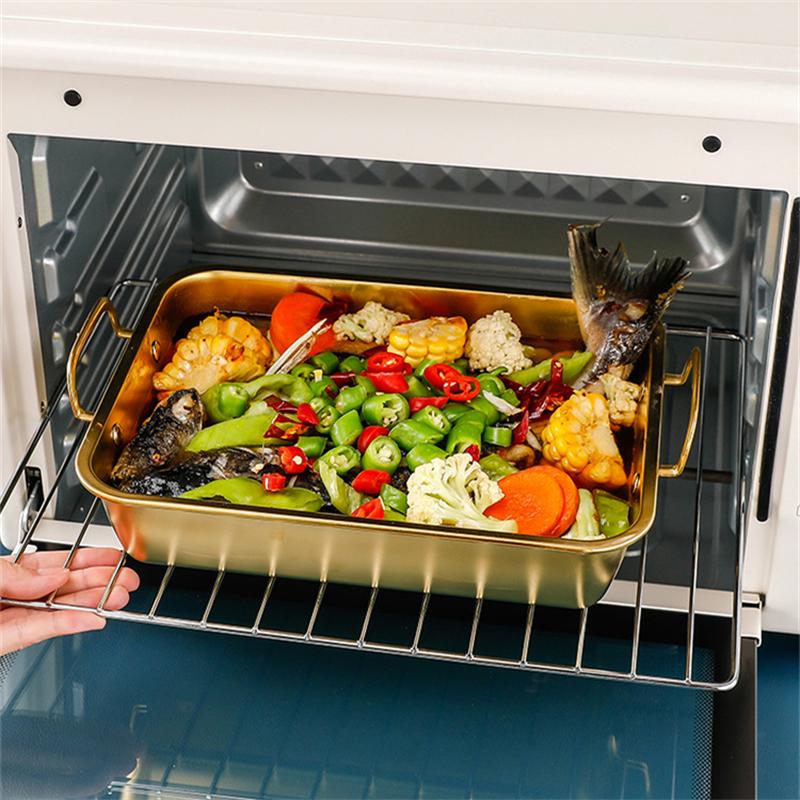 Square Flat Bottom Grilled Fish Plate Stainless Steel BBQ Tray Food Container Rectangular Dumpling Dinner Baking Pan for Kitchen