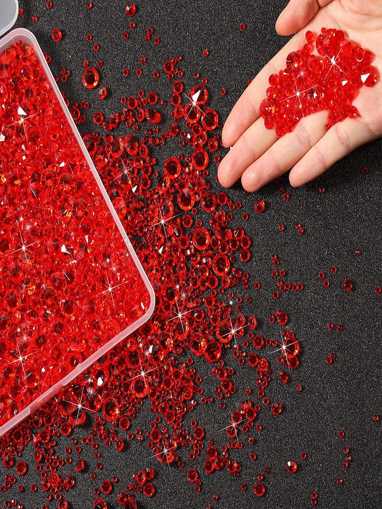 2000pcs/Bag Mixed Sizes Round Arylic Pointed Bottom Red Gemstone 0.3mm-10mm Small Zircon Bare Stone DIY Jewelry