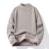 Men Fall Winter Sweater Thick Plush Lined Half-high Collar Knitted Solid Color Elastic Pullover Loose Keep Warm Work School Sweater