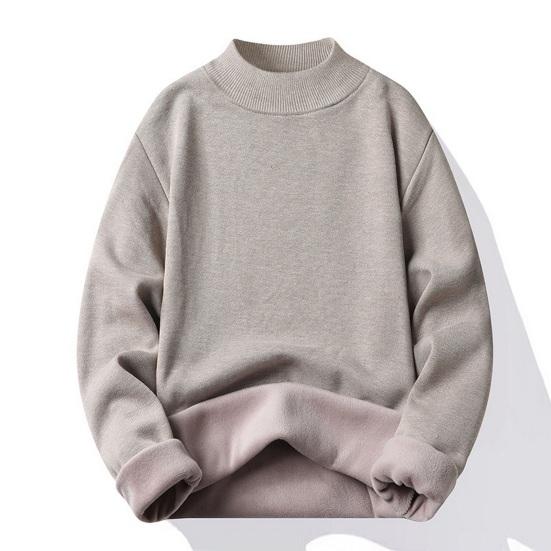 Men Fall Winter Sweater Thick Plush Lined Half-high Collar Knitted Solid Color Elastic Pullover Loose Keep Warm Work School Sweater