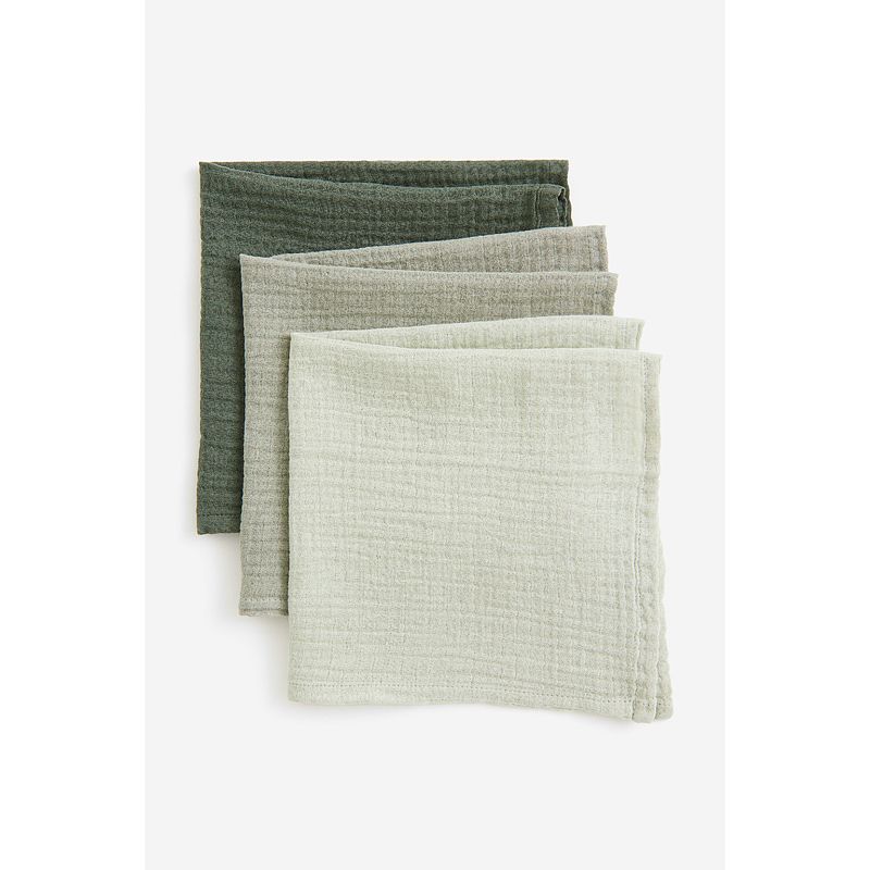 

HM Home2025 Новое поступление Товары для дома Детские товары Набор из 3 муслиновых успокаивающих одеял 1091311 Dark green/Sage Green 40X40