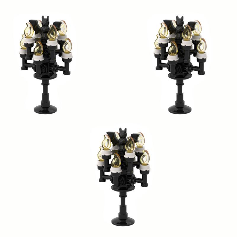 MOC Steine Mittelalter Alchemie Raum Küche Zauberer Trank Bausteine Teufelsquelle Schloss Straßenlaterne Hexen Figuren Szene Schädel