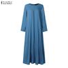 ZANZEA Women Elegant Casual Round Neck Solid Color Long Sleeve Loose Dress