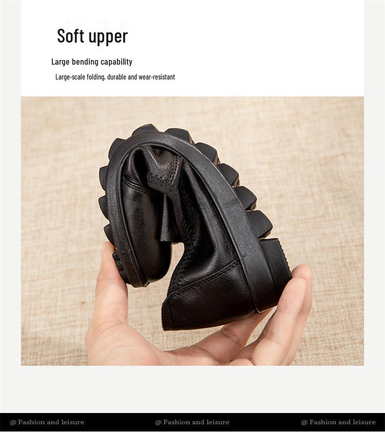 Ladies' Genuine Leather Non-Slip Slip-On Shoes - Soft Sole Comfort for Middle-Aged & Elderly