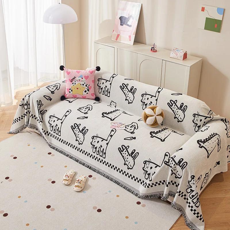 

Мультяшное милое полотенце на диван с принтом кота, чениловое, защита от царапин, чехол для дивана на все сезоны, удобное колено-одеяло для гостиной 180x130cm