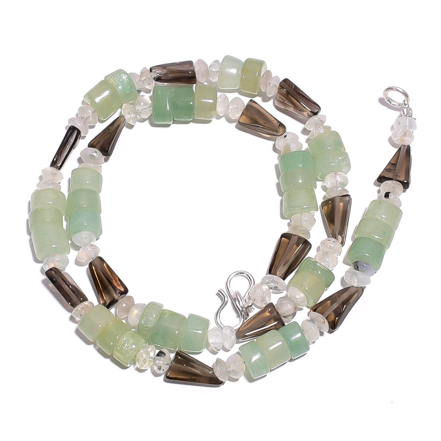 

Natural Aventurine Moonstone Smoky Quartz Gemstone Beads Necklace 17 UB-4543 UB-4543