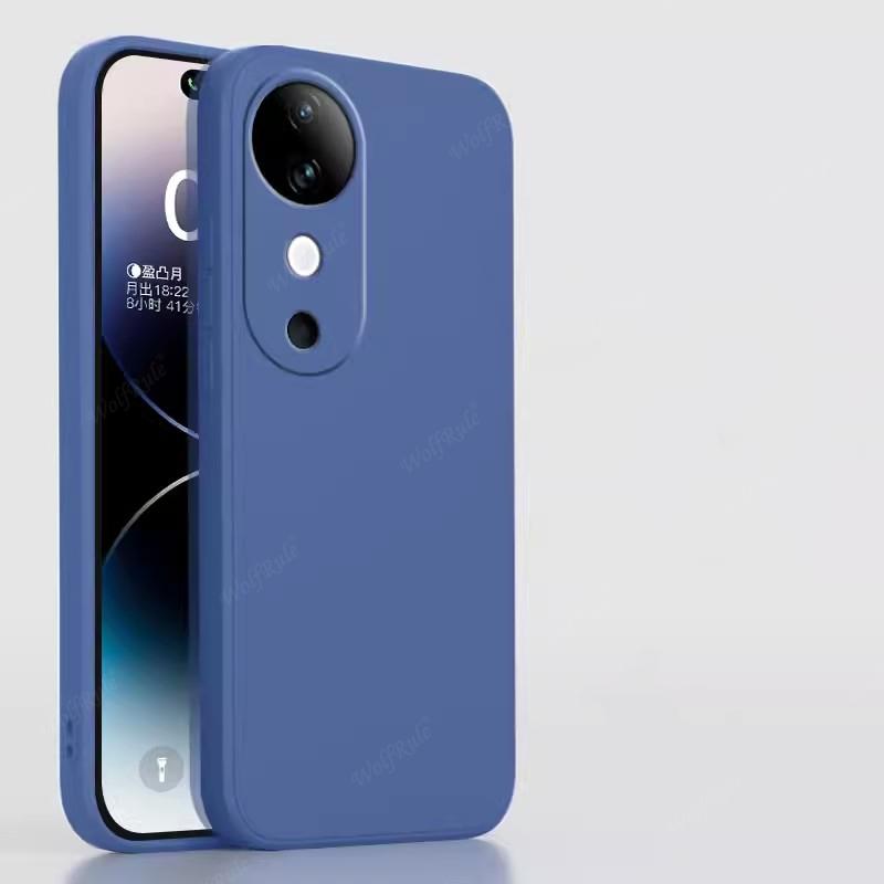 

For Cover Vivo V40 Case For Vivo V40 Capas Liquid Silicone Shockproof Phone Back Bumper TPU Soft Cover Vivo V40 V 40 5G Fundas For Vivo V40 5G синий