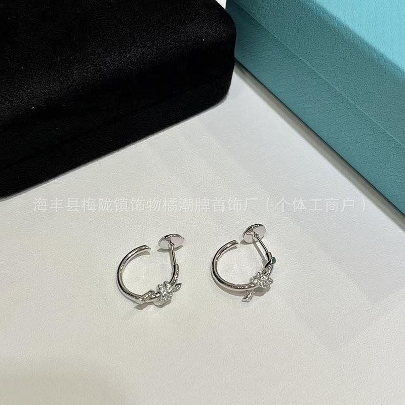 Knot Stud Earrings Women Post Gold Plated Crystal-Embellished Rope Design Minimalist Luxury Fashion Jewelry -