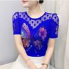Lato Nowa Koszulka w Kropki Koronkowa Damska Błyszczący Motyl Gorące Diamenty Bling Designerskie Topy Eleganckie Wyszczuplające Damskie T-shirty