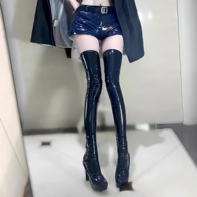 Shiny Faux Leather Thigh-High Socks Women'S Sexy Over Knee Stockings Plus Size Cosplay Pole Dance Club Party Shopping Stockings