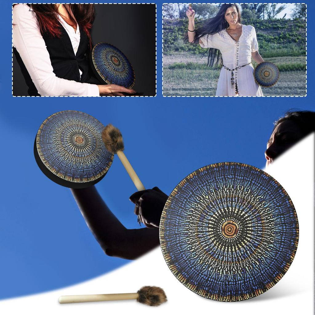 Tamburo Sciamanico Handmade Con Bacchetta - Tamburo Luna Sciamanico 25cm - Per Meditazione E Rituali