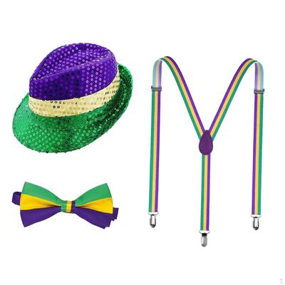 Men's Suspender Tie Set Sequin Cowboy Hat Cap Novelty Cowgirl Mardi Gras for Carnival Dress