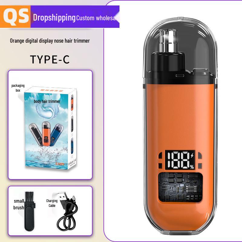 Rechargeable Waterproof Unisex Nose Hair Trimmer with Power Display