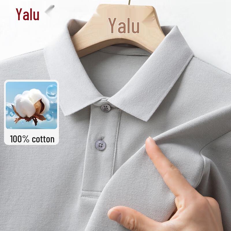 Yalu Herren 100% Baumwolle Langarm Poloshirt