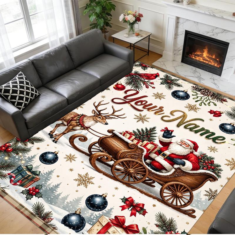 Tapis Carré Personnalisé avec Nom Imprimé de Noël Tapis de Sol Doux Antidérapant Pour Chambre à Coucher Cadeau de Fête