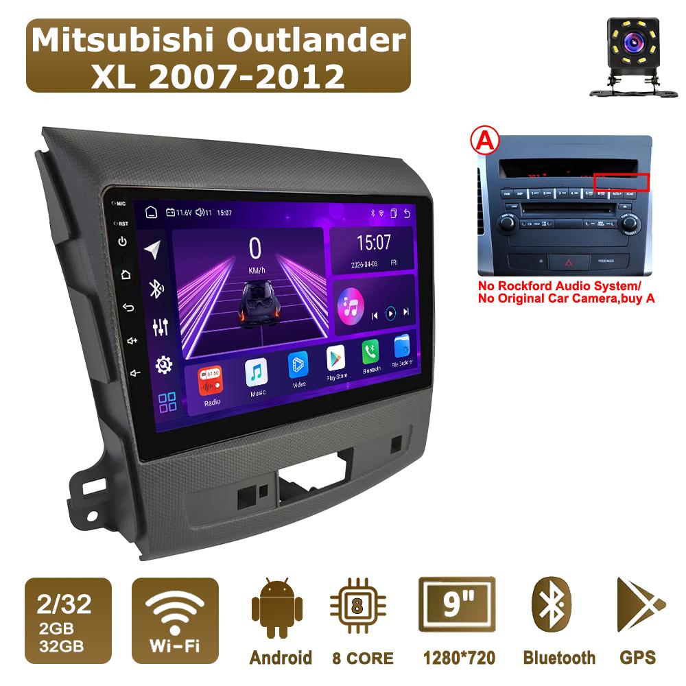 

Android Car-Play Car Radio For Mitsubishi Outlander XL 2007-2012 Multimedia Player Head Unit Stereo GPS Navigation BT WIFI,8 CORE ,2+32GB A чёрный