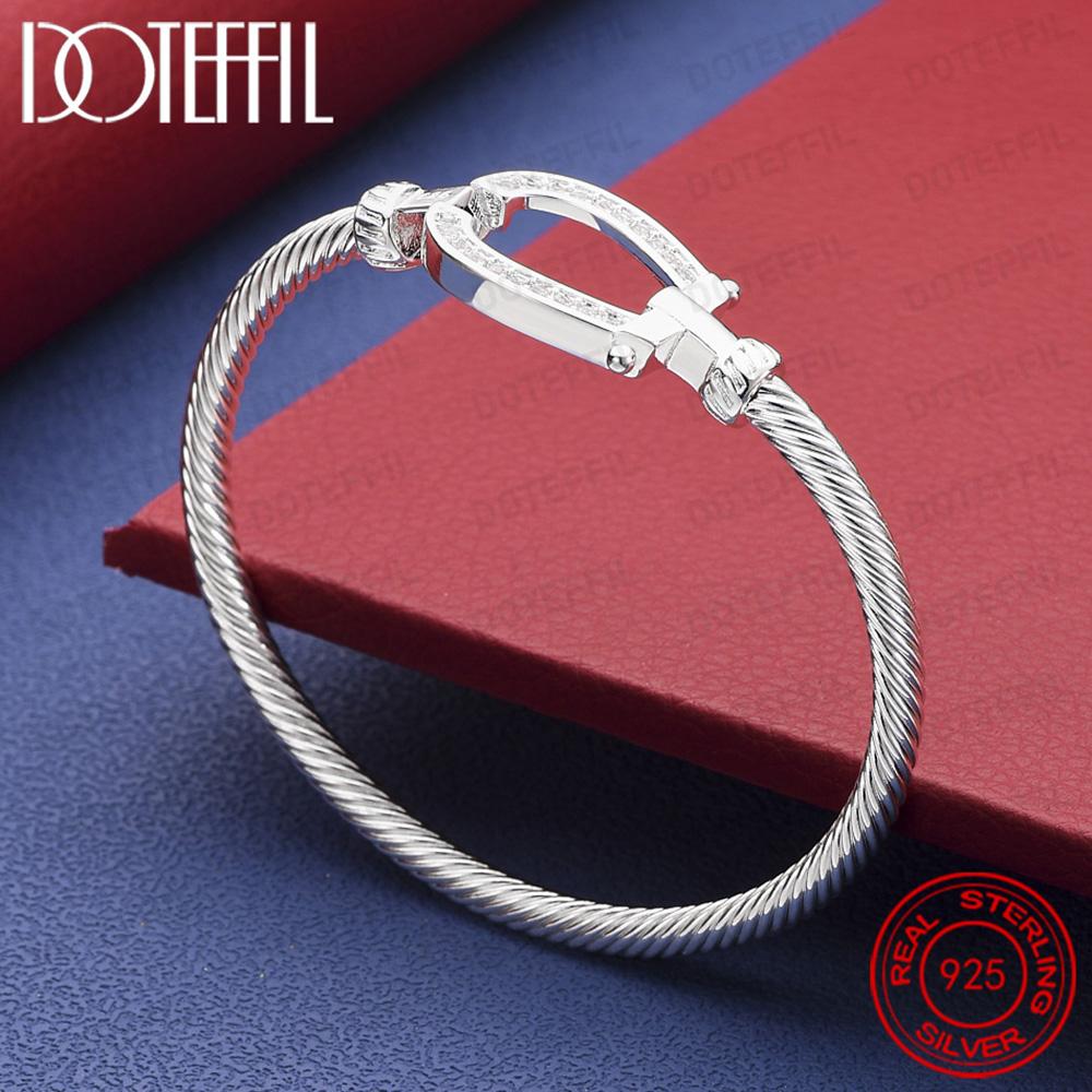 925 Sterling Silver Geometry AAA Zircon Open Bangle Bracelet for Woman Man Wedding Engagement Fashion Charm Party Jewelry
