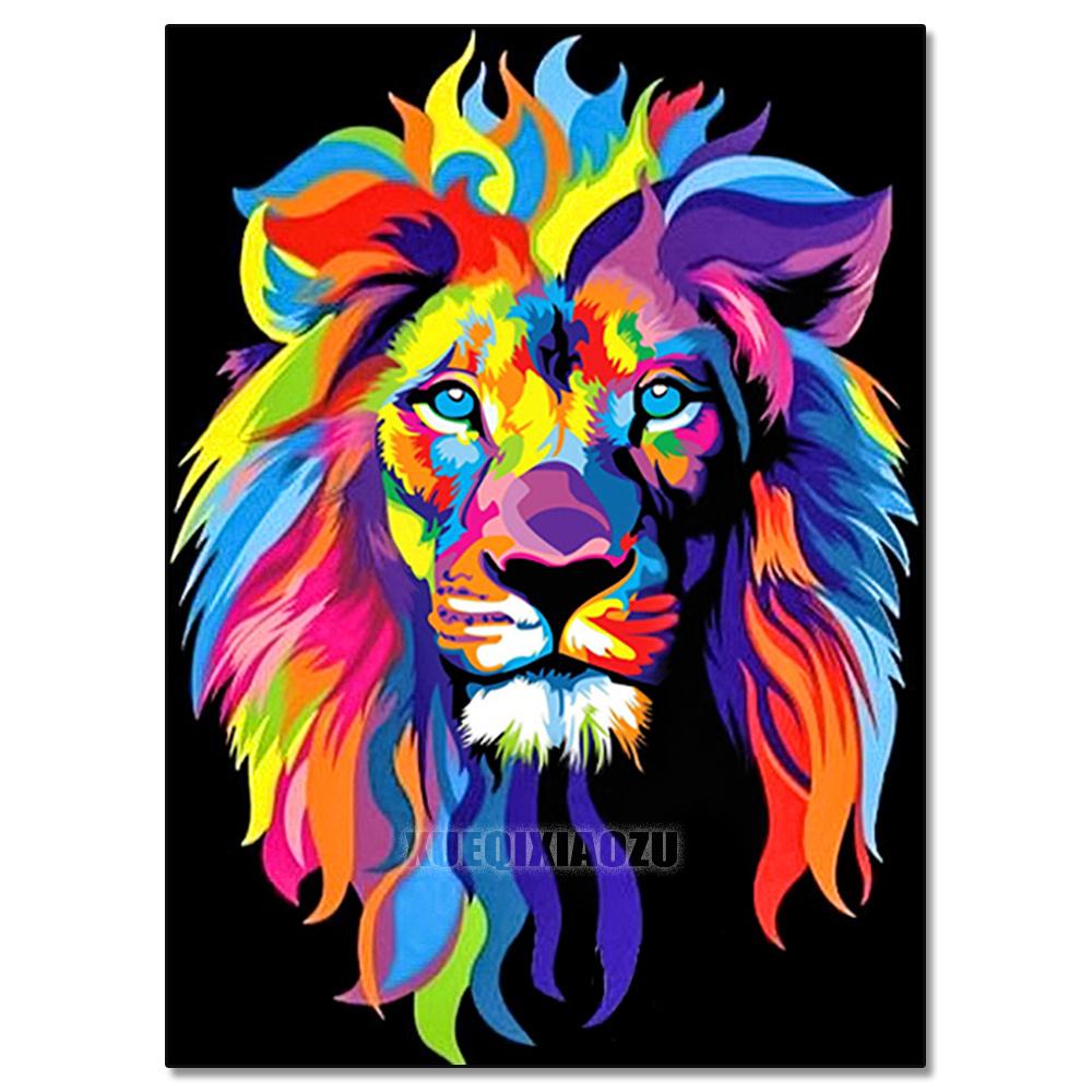 Peinture au Diamant 5D DIY Animaux Lion Chat Tigre Kit de Point de Croix Broderie Diamant Ronde Complète Mosaïque Artistique Image de Strass