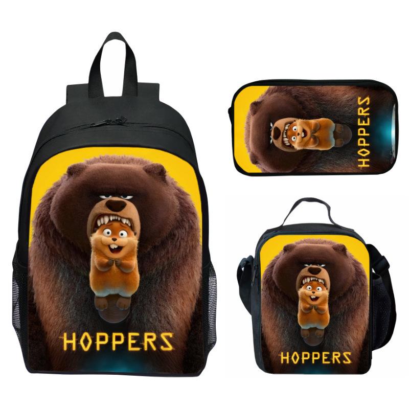 Hoppers Biber Metamorphose Druck 3-teiliges Set Schulrucksack Brottasche Federmäppchen Cartoon Schüler Set