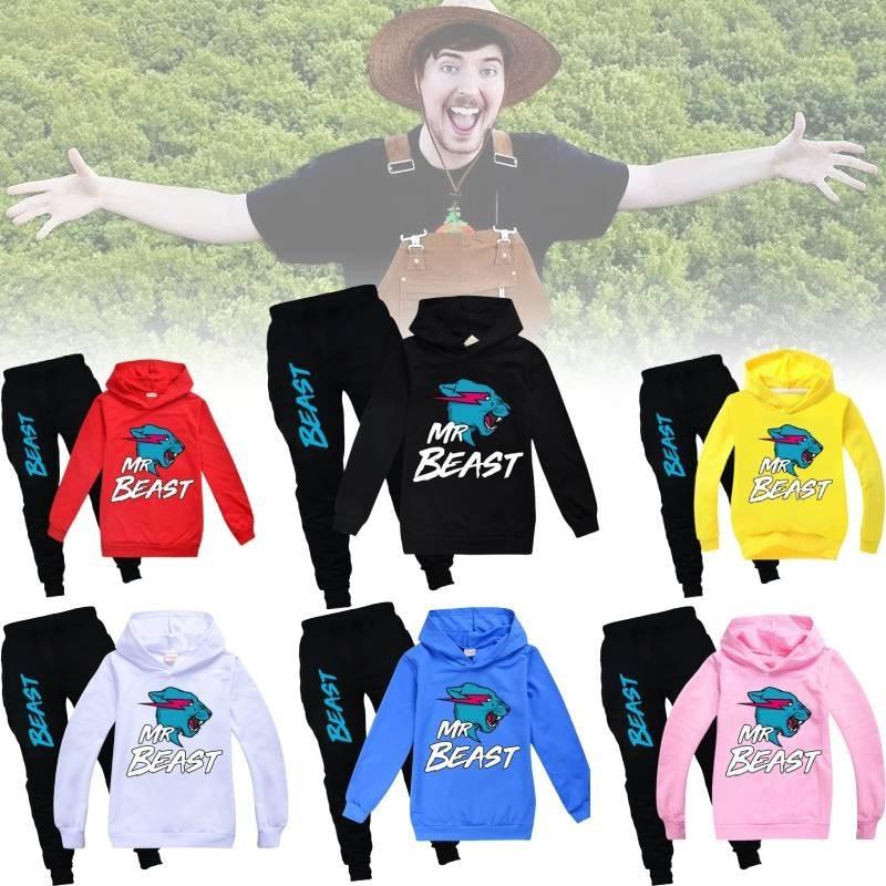 Trendiges Mr. Beast Cartoon Hoodie-Set für Jungen und Mädchen – bequem und stylisch