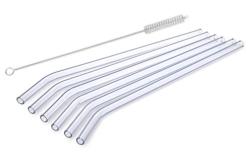 Czech-made SIMAX Heat-resistant Glass Dishwasher-safe Straws, Set of 6, with Cleaning Brush (23)