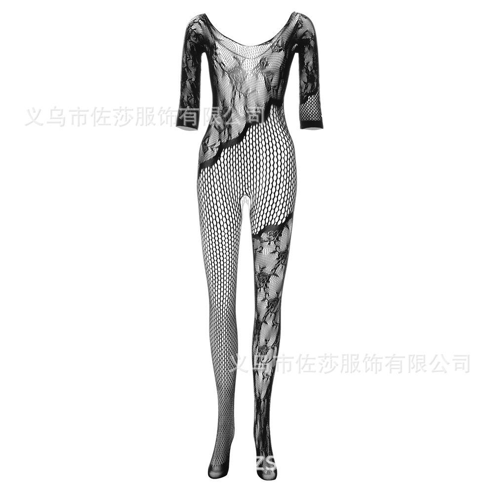 

New Women s Jacquard Sexy One-piece Netwear Suspender Socks Hollow average size [European and American style] чорний