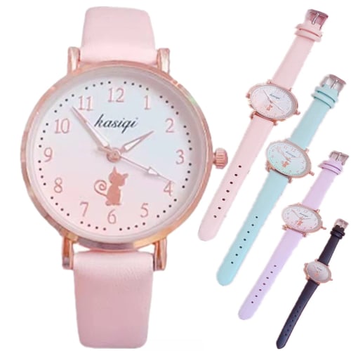 

Cute Cat Watch with Genuine Leather Bell, Stylish Alloy Watch for Women, Durable and Lightweight, Perfect Gift for Girls, Boys, and Children, Perfect