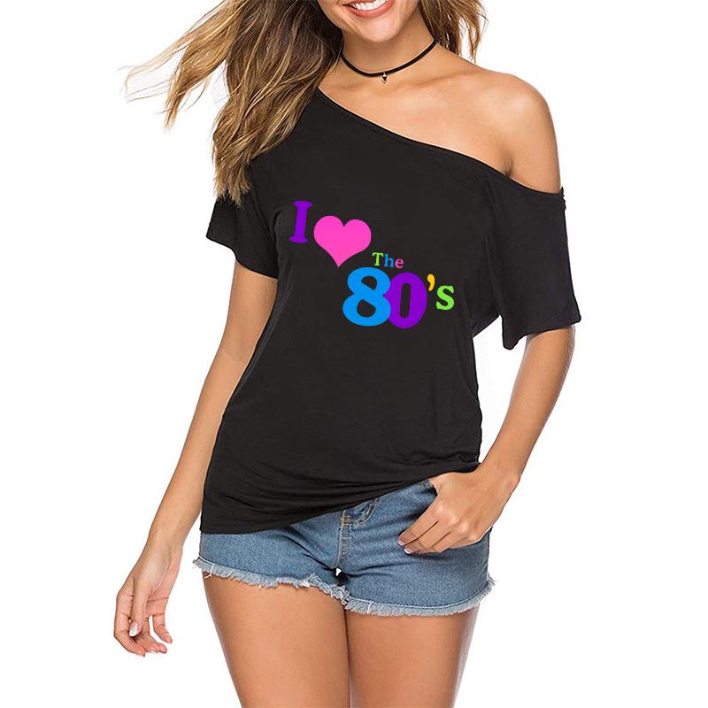 Sexy '80s Off-Shoulder Retro Party Short-Sleeve Women's T-shirt