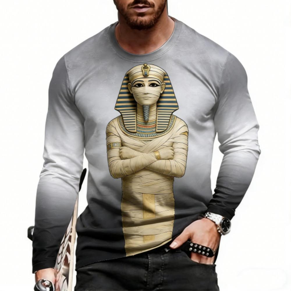 Europe America Men's T-shirt Fashion Egyptian Culture Print Pullover Comfortable Men's Long Sleeve T-shirt Outdoor Oversized Tees Top