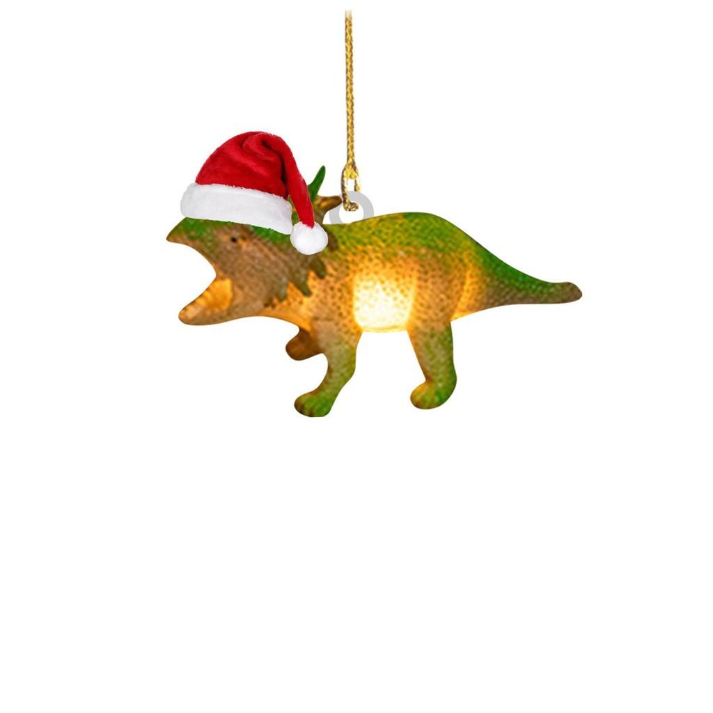 Festive Flat Dinosaur Acrylic Christmas Ornament Cheerful Vehicle Decoration Gift For All Ages