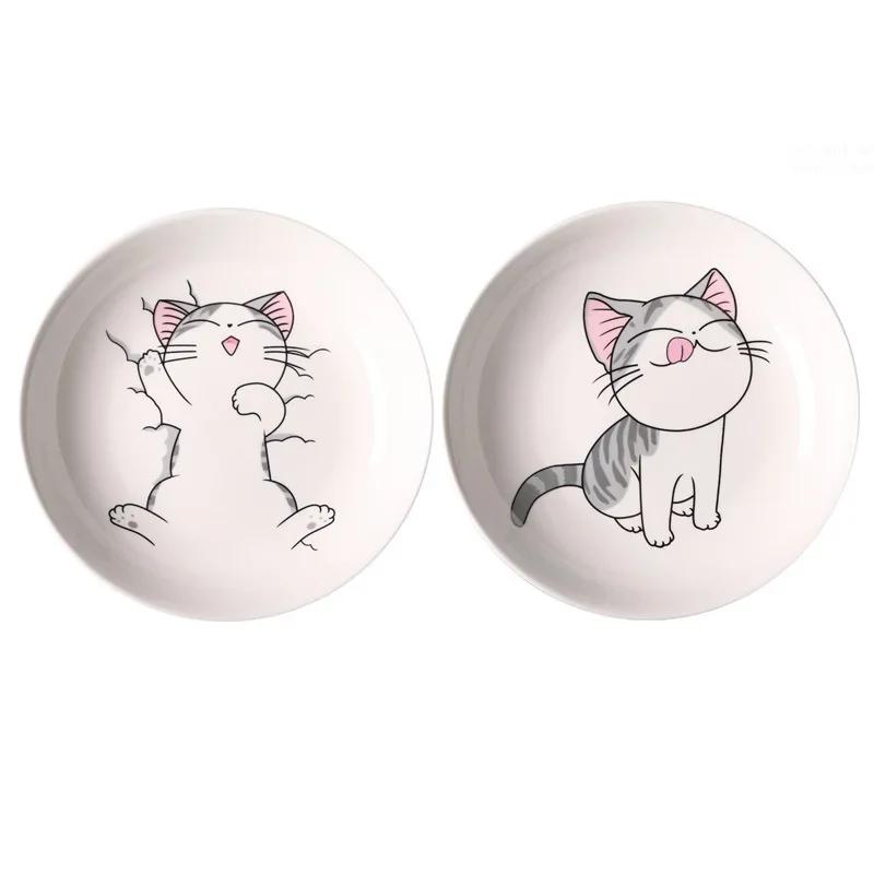 2pcs Originality Cartoon Cat Ceramics Plate Children Tableware Fruits Disc Steak Dish Breakfast Fruit Tray Dinner Plates