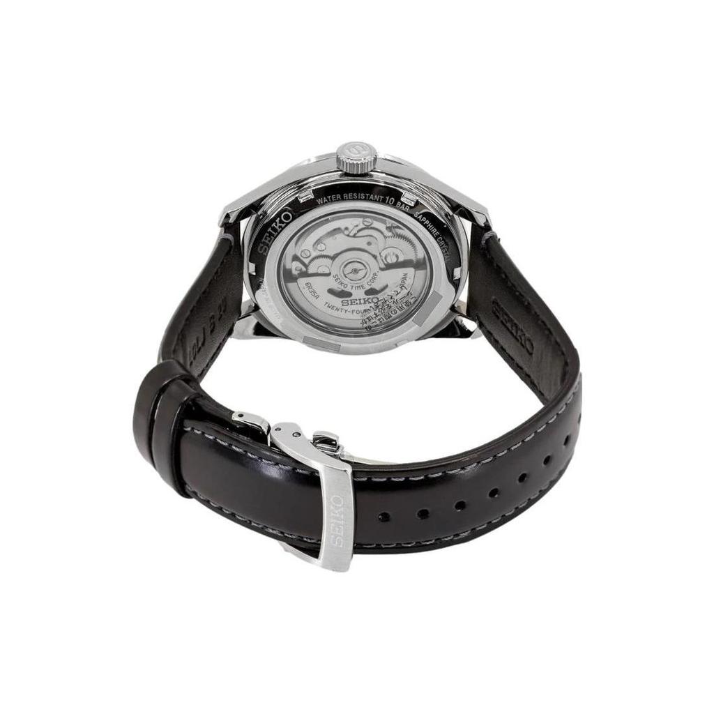 Seiko Mechanical Movement Genuine Leather Strap Watch Unisex Black Dial SPB231J1 SPB231J1