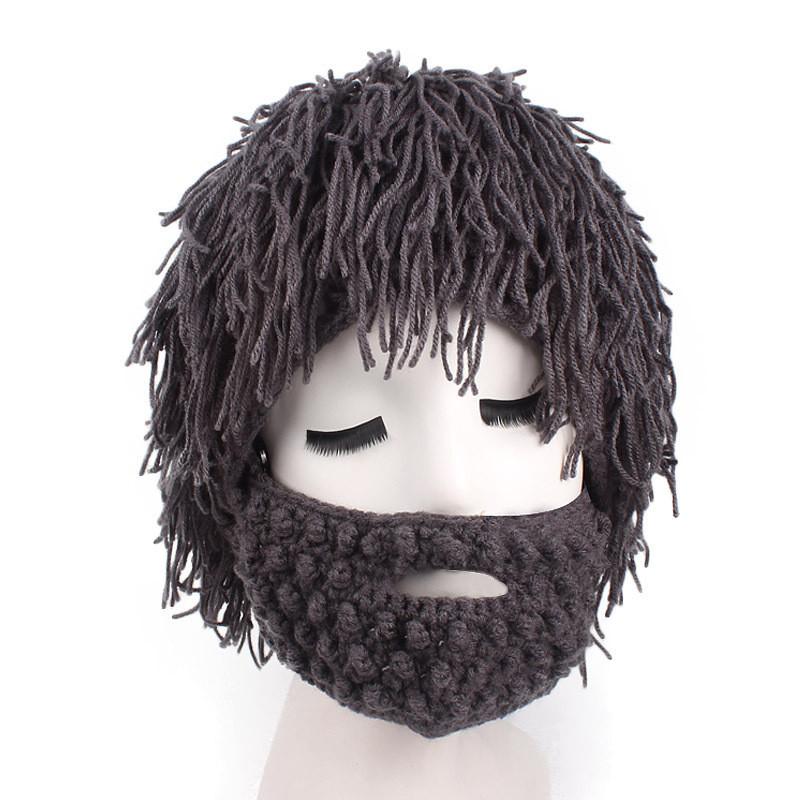 Winter Men Handmade Wig Beard Hats Crochet Mustache Knit Halloween Funny Festival Caps Face Tassel Party Mask Warm Hat