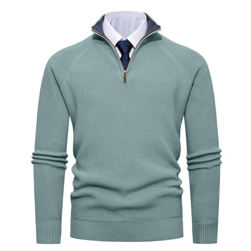Men's Vertical Rib Knit Half-Zip Stand Collar Woolen Sweater