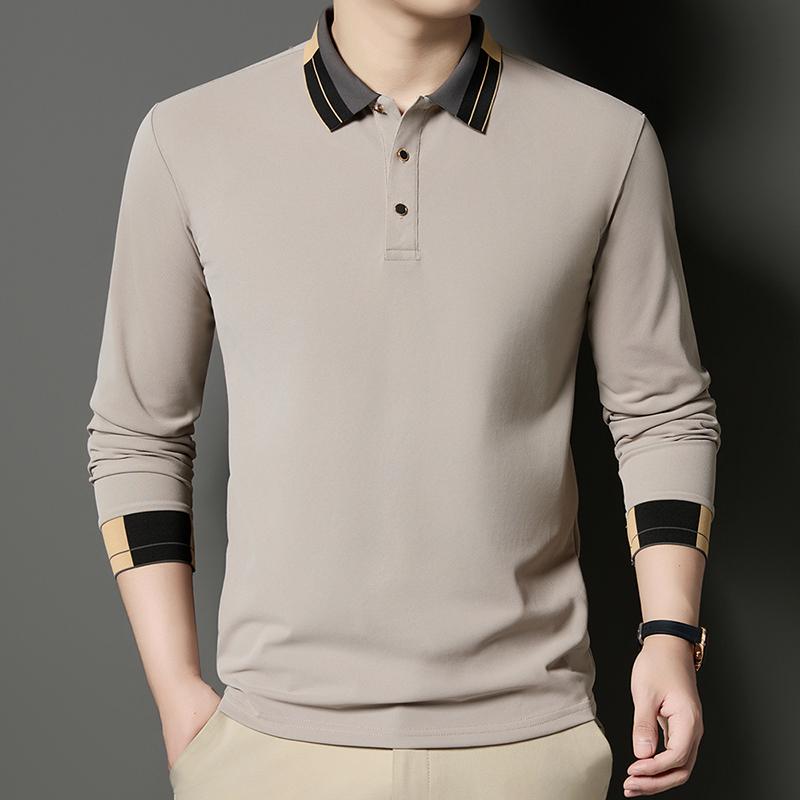 Men'S Business Color Clash Collar Long Sleeve Polo Shirt 2025 Autumn New Collection, Falling Feel, Daily Simplicity Polo Shirt