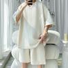 2026 Summer Men Sets Fashion Loose Casual T Shirts + Shorts Men New Korean High Street Jacquard Plaid T-shirt Short Sets
