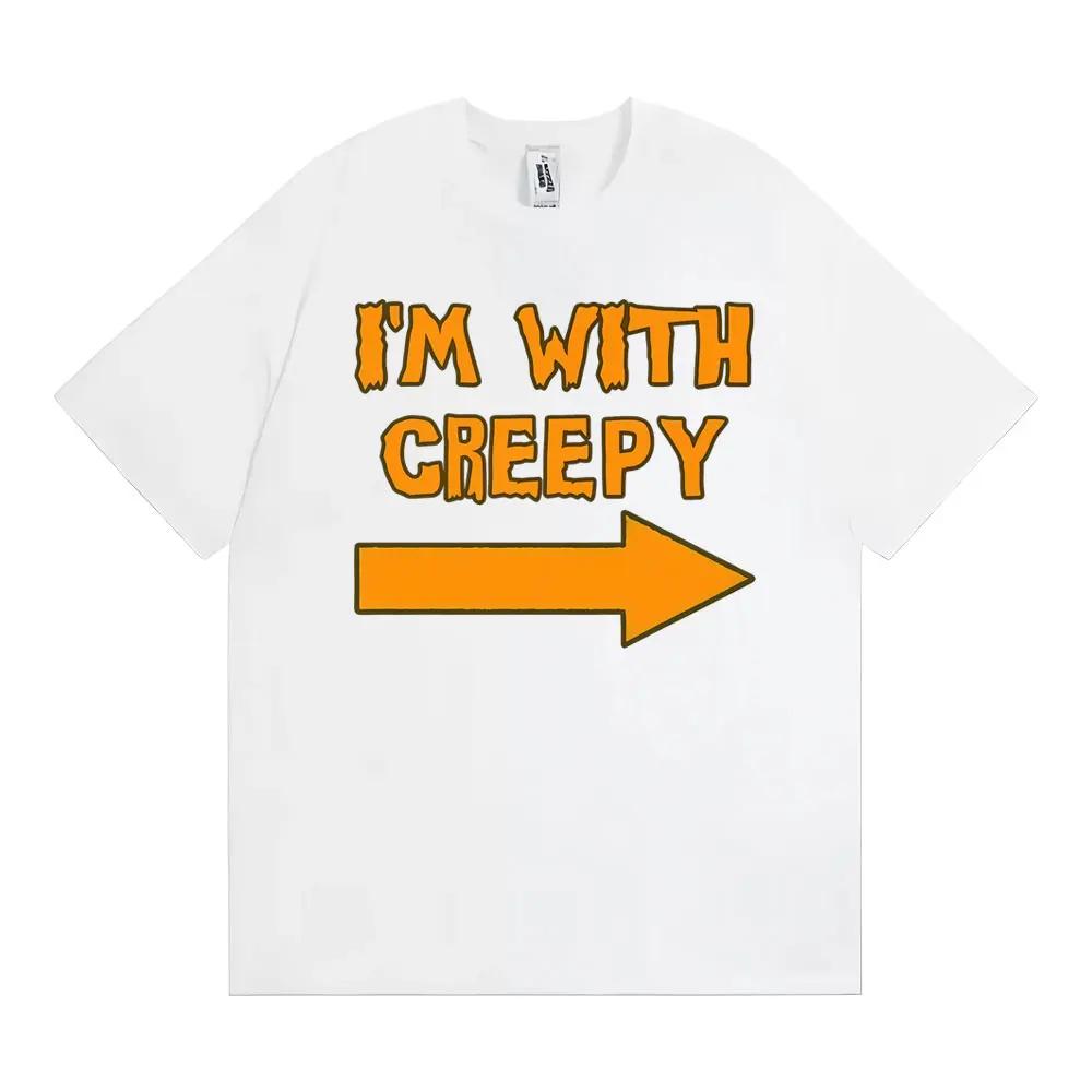Ik ben met Creepy Funny Halloween Grafisch T-shirt Unisex Dameskleding Retro Mode Harajuku T-shirt Cropped Top Dames