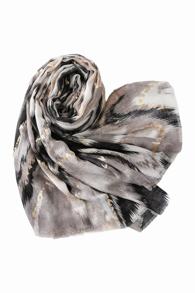 Scarf with Ethnic Patterns - Beige, Black and Gold 180X90