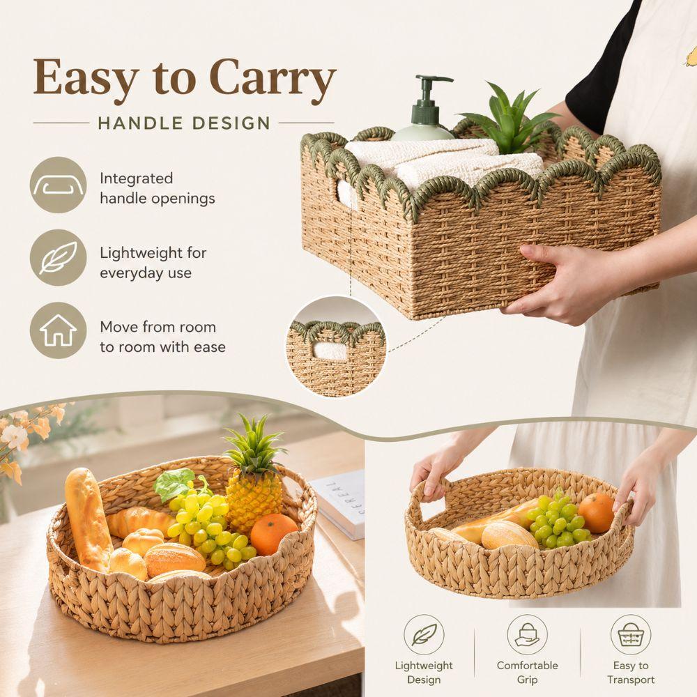 Natural Water Hyacinth Storage Basket Handwoven Open Top Handwoven Storage Basket Sturdy Multipurpose Wicker Organizer Tray