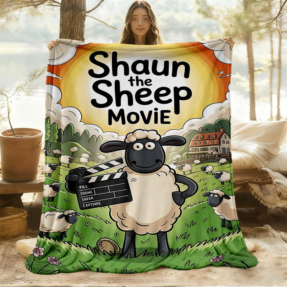 1pc Sheep Shaun Outdoor Blanket Lightweight Flannel, Soft & Warm, All-Season Use for Sofa, Outdoor, Camping, Living Room, Office081