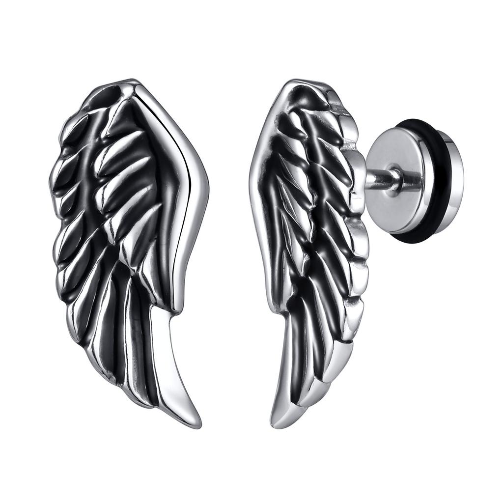 Vnox Gothic Devil Wing Stud Earrings, Angel Feather Piercing Ear Jewelry, Mens Boys Vintage Brincos