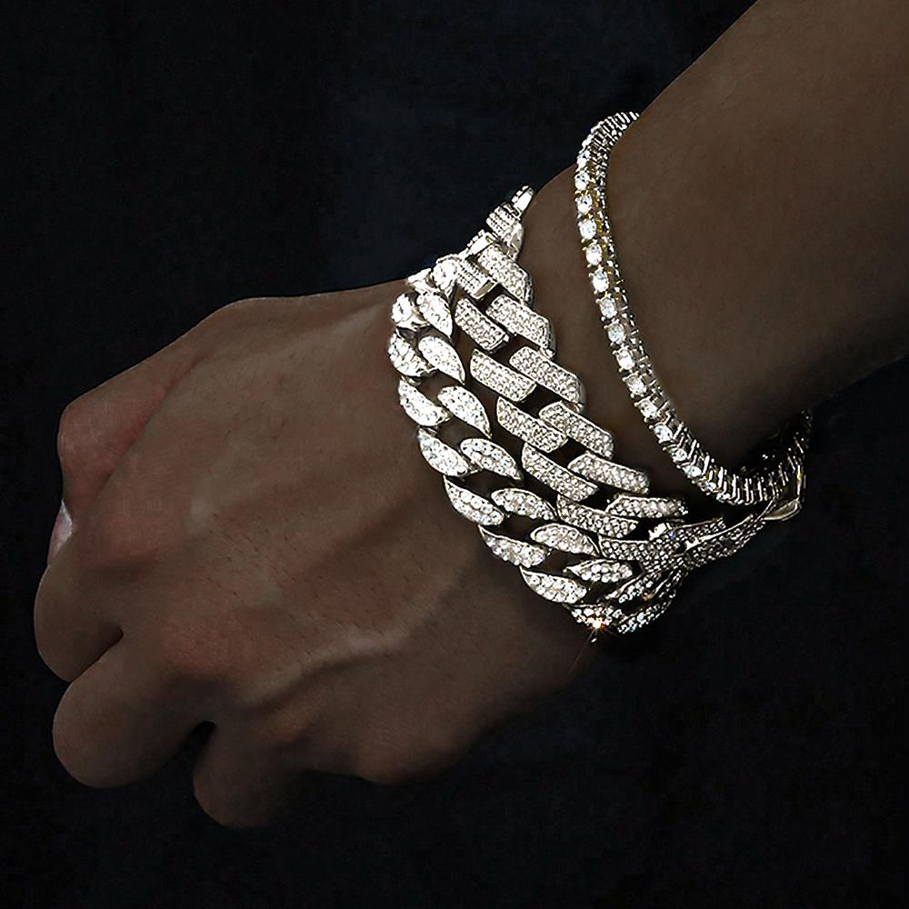 3pcs Men Women Stylish Bracelet Set Copper Cuban Chain+Tennis Chain+Sugar Chain Light Luxury Iced Out Hip-hop Punk Jewelry Gift