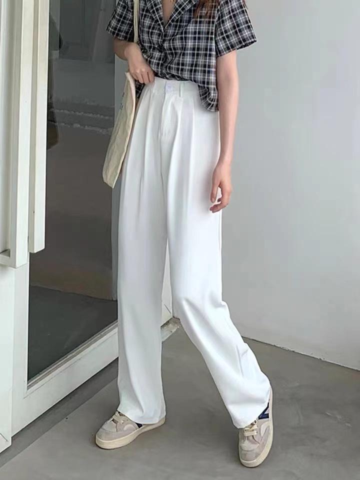 2024 Women's High Waist Wide-Leg Sport Pants - Autumn Solid Color Casual Suit, Nine-Point Length