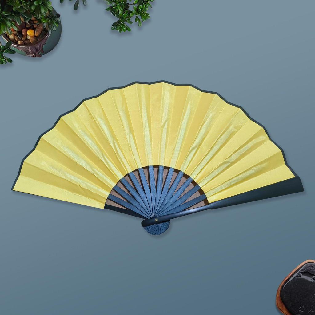 8/10 Inch Men's Silk Folding Fan with Red Bone - Red, Yellow, White & Black Options