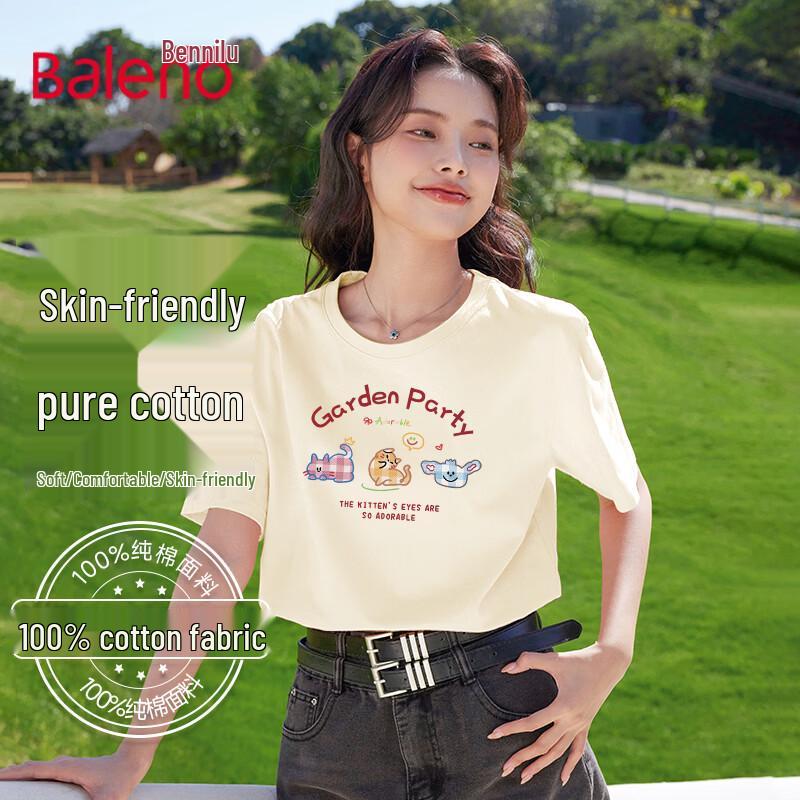 Baleno Women s New 2026 Summer Pure Cotton Checkered Cat T-Shirt XL