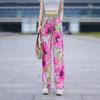 Summer Women's Ice Silk Print Pants Thin Loose Wide-leg Pants Stretch High-waisted Straight-leg Pants