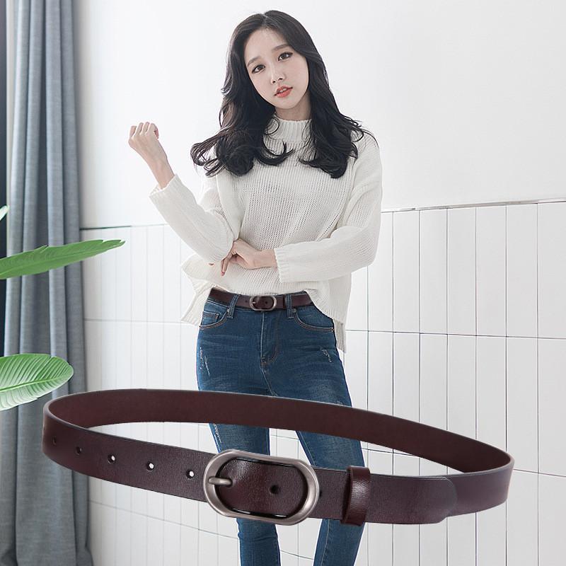Genuine Leather Double Layer Belt For Women With Vintage Style And Small Pin Buckle For Dresses